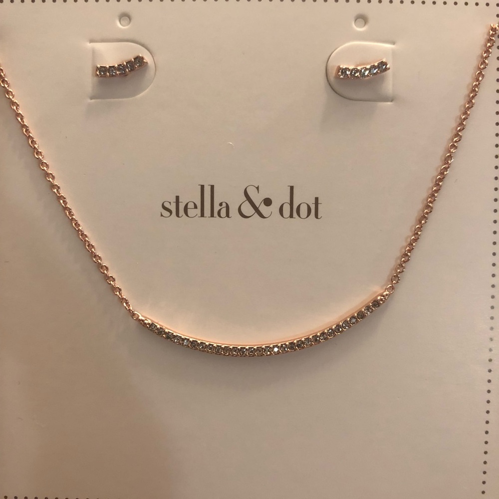 Stella & Dot Rose Gold Pave Necklace & Earring Set